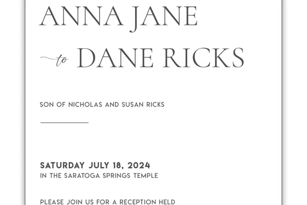Minimalist LDS wedding invitation with clean typography
