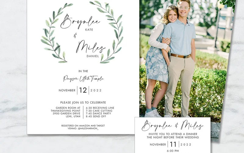 Wedding invitation insert cards displaying reception details and RSVP information